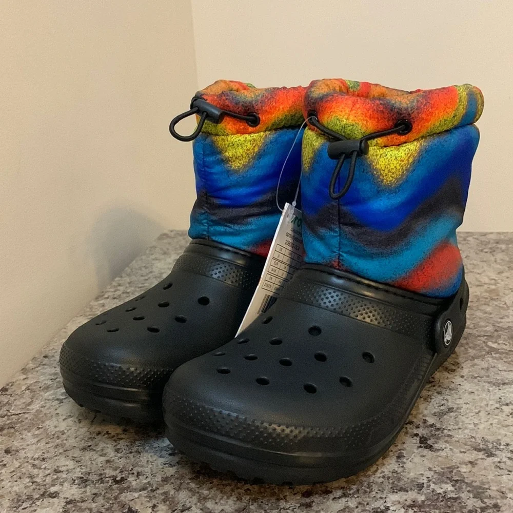 Black Fur-Lined Croc Boots